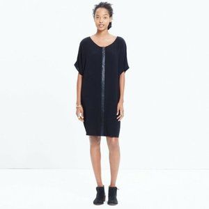 MADEWELL | Black Leather Edged Easy Short Sleeve Shirt Dress | Size XXS